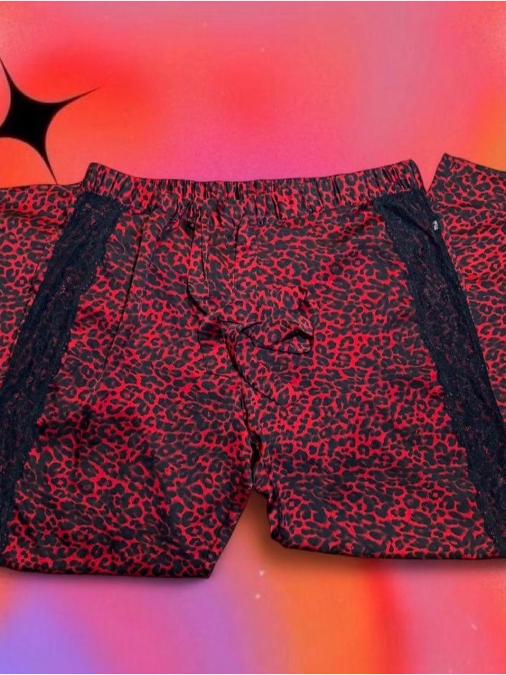 La SENZA Red & Black Leopard-Print Pajama Pants with Lace Inset